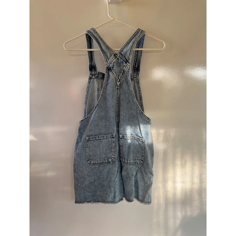 Gap Youth Denim Shortalls Light Wash Acid Wash Overalls Size XL 12 Raw Hem